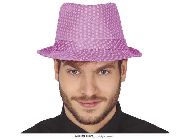 Trilbyhatt - Rosa m/paljetter 1 Hatt til voksen - Onesize 