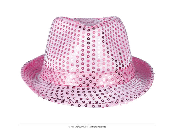 Trilbyhatt - Rosa m/paljetter 1 Hatt til voksen - Onesize 