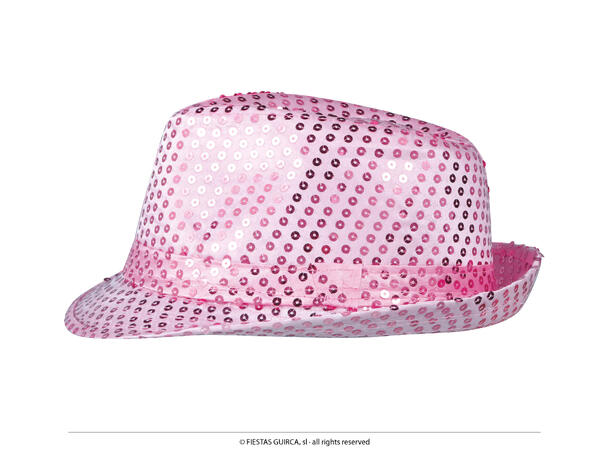 Trilbyhatt - Rosa m/paljetter 1 Hatt til voksen - Onesize 