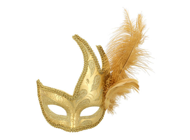 Øyemaske - Venezia - Gull m/Fjær 1 Øyemaske - Onesize 