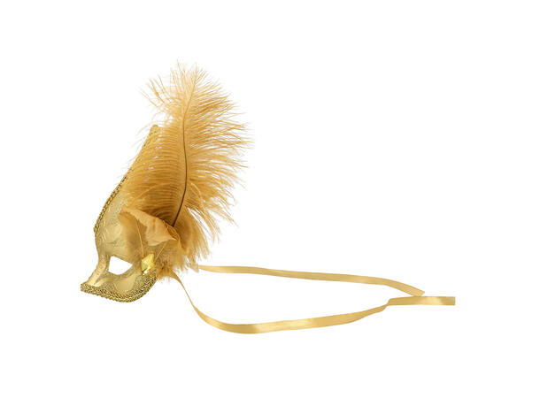 Øyemaske - Venezia - Gull m/Fjær 1 Øyemaske - Onesize 