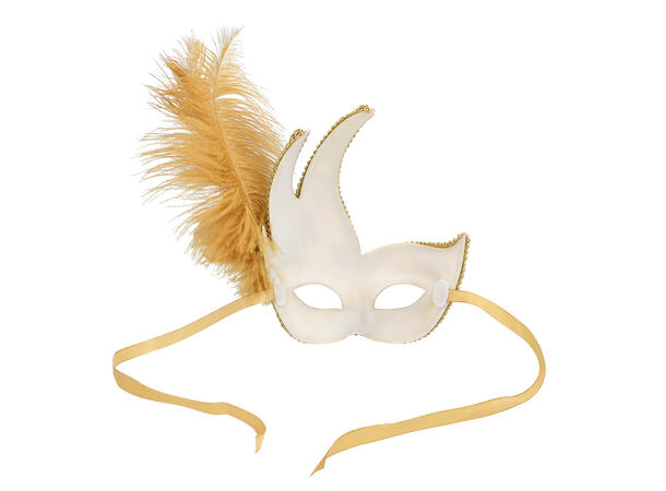 Øyemaske - Venezia - Gull m/Fjær 1 Øyemaske - Onesize 