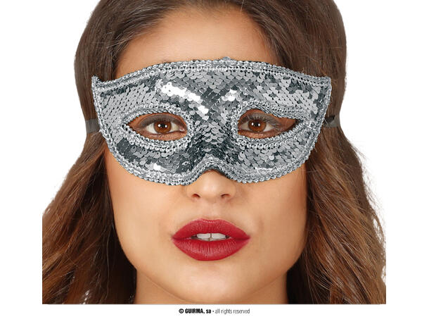 Øyemaske med paljetter - Sølv 1 Maske i PVC 