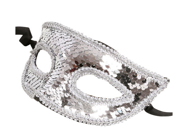 Øyemaske med paljetter - Sølv 1 Maske i PVC 
