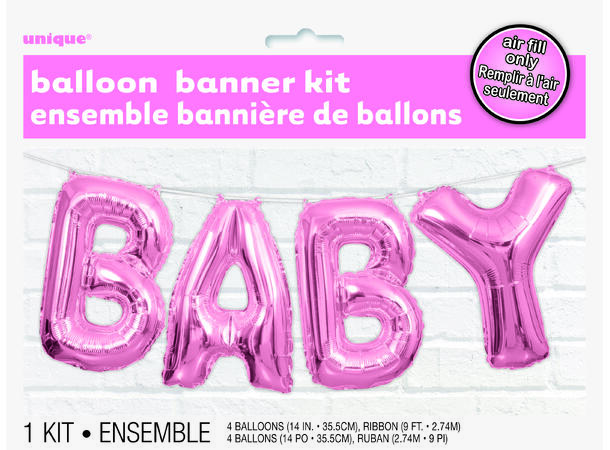 Ballongord - BABY - Rosa 1 Ballongord folie - 36cm (14")