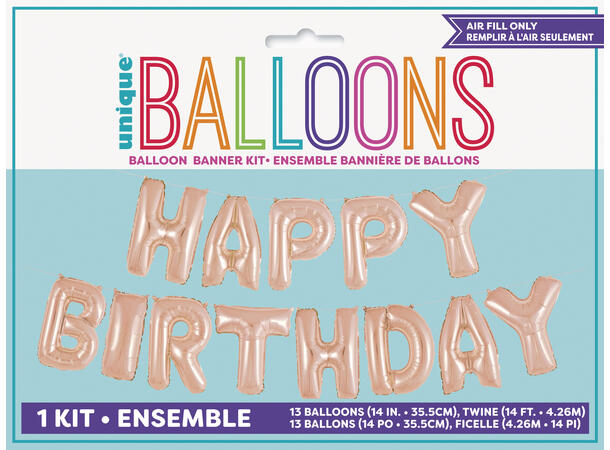 Ballongord - Rosegull Happy Birthday 1 Ballongord folie - 36cm (14")
