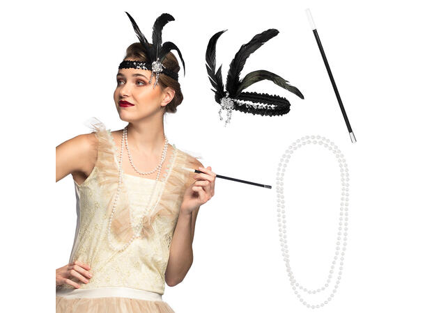 Gatsby Hvit- Hodebånd, kjede, munnstykke 1 sett - 3 deler