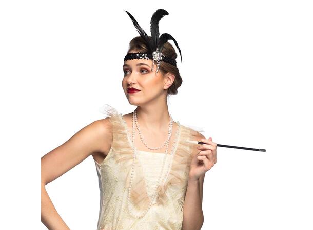 Gatsby Hvit- Hodebånd, kjede, munnstykke 1 sett - 3 deler