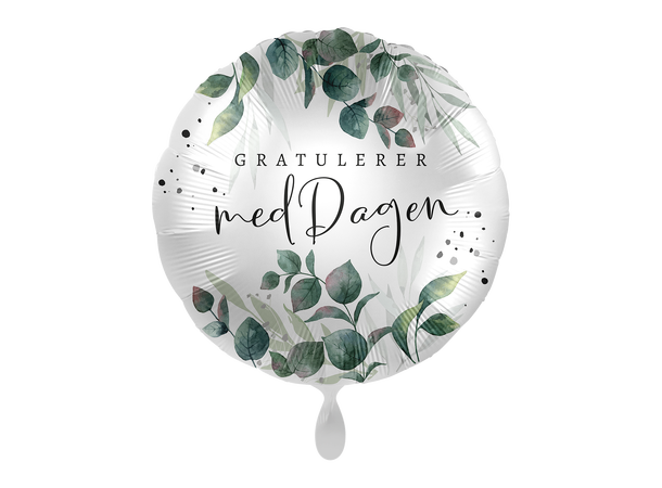 Gratulerer med dagen - Grønn floral 1 Folieballong rund - 17" - (43cm) 