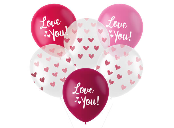 Gummiballonger - "I Love You" Mix 6 Gummiballonger - 33cm (13") 