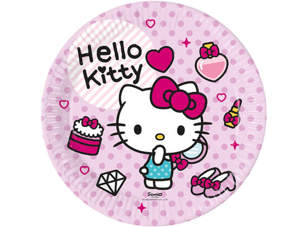 Hello Kitty Fashion Stylish 8 FSC Plastfrie Tallerkener i papir 23cm 