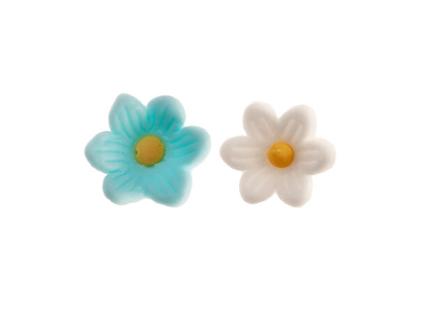 Kakedekor Margeritter - Lyseblå og hvit Spiselig kakedekor - 7 blå+ 7 hvite 