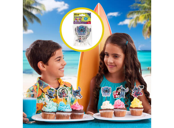 Kaketopper - Stitch 16 kaketopper på pinne i papir 