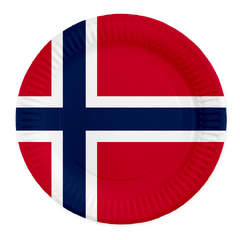 Norsk flagg - Tallerken 8 tallerkener i papp - 23cm