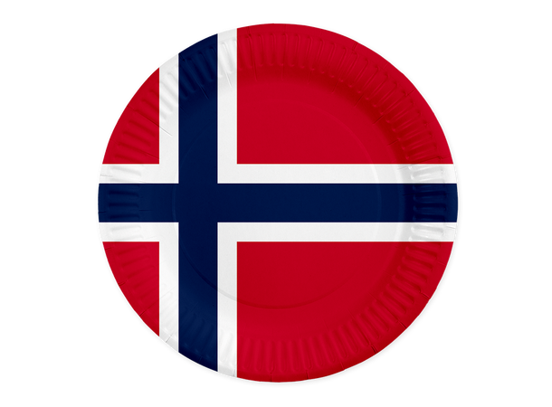 Norsk flagg - Tallerken 8 tallerkener i papp - 23cm 