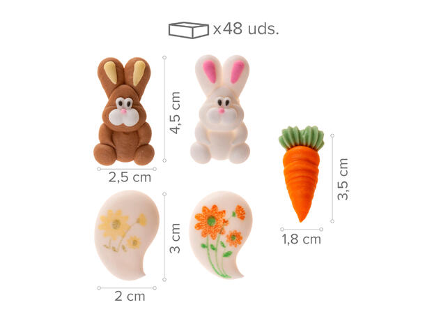Sukkerdekorasjoner - Påsketema 48 Kakedekorasjoner assotert - 3-4,5cm 