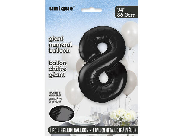 Tallballong - #8 - Sort 1 Folieballong - 86cm (34")
