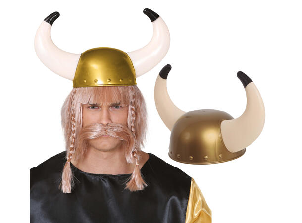 Vikinghjelm med horn 1 Hjelm i plast til voksen 