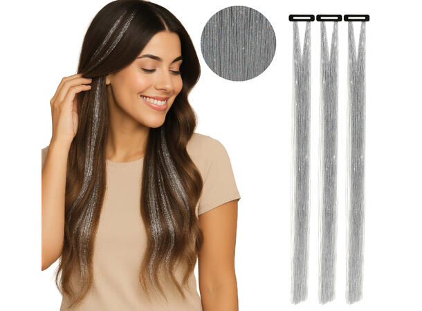 3 Hairextesion - Glitter Sølv 3 Hairekstesions - 50cm 