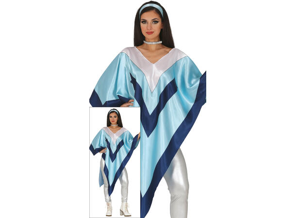 70-talls Poncho - Disco - Blå 1 Damekostyme - str 42-44 (L) 