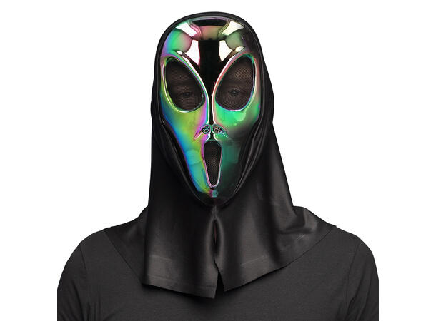 Alienmaske m/hette -grønn perlemoreffekt 1 Maske til voksen 