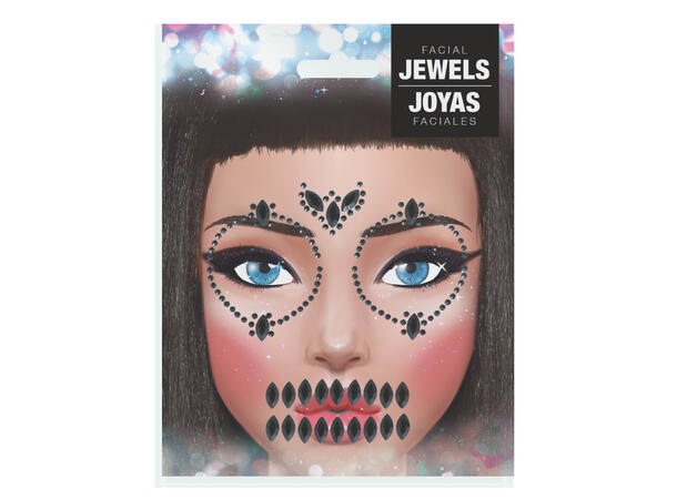 Ansiktskrystaller - Sort Hodeskalle 1 Ark med selvklebende stener - 13x15cm 