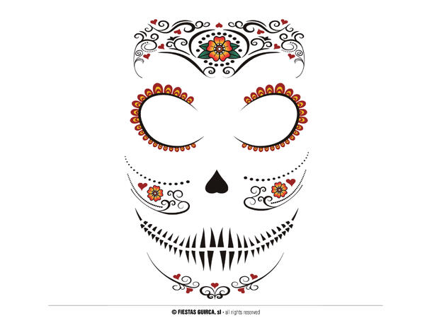 Ansiktstatovering - Day of The Dead 1 Ark med tatoveringer - 30x14cm 