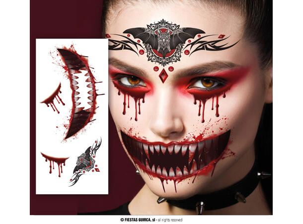 Ansiktstatovering - Vampyr 1 Ark med tatoveringer - 30x13cm 