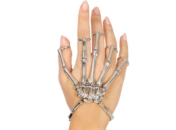 Armbånd/ringer - Skjeletthånd i sølv 1 Armbånd og 5 ringer i metall 