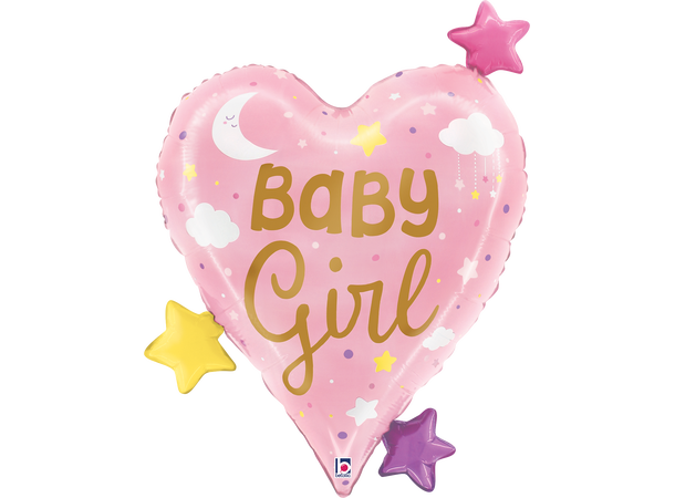 Baby Girl - Hjerte med stjerner 1 Folieballong med form - (52x62 cm) 