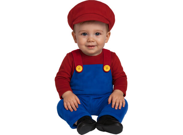 Baby Italiensk rørlegger - rød/blå 1 Babykostyme til gutt - Str 12-18 Mnd 