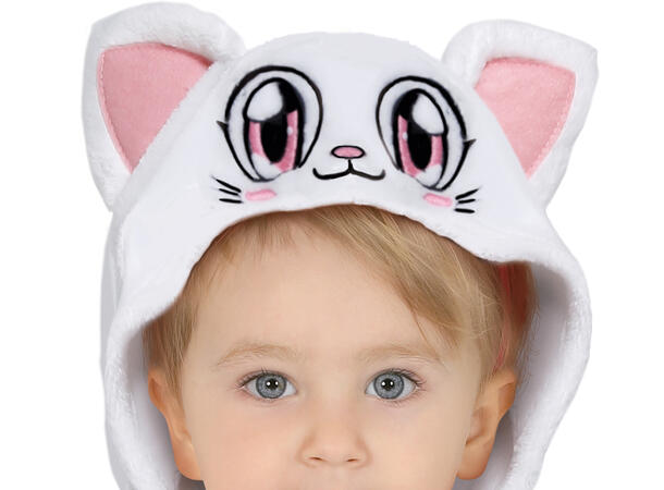 Baby Kattunge - Hvit/Rosa m/tutu 1 Babykostyme til jente - Str 12-18 Mnd 