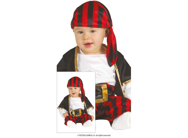 Baby Pirat - rød/svart/gull 1 Babykostyme til gutt - Str 2-3 År 