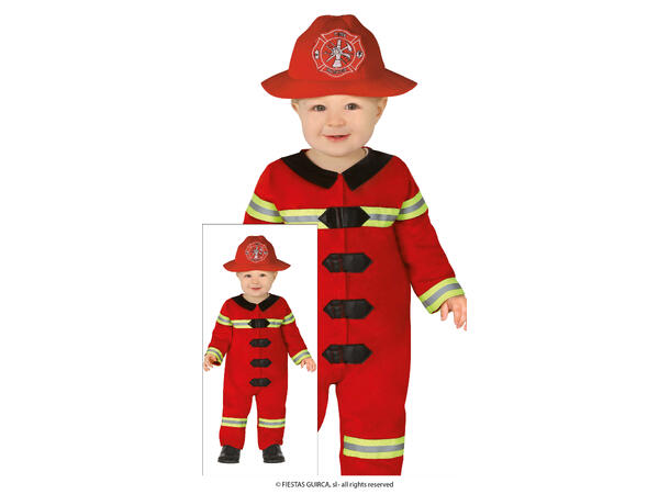 Brannmann - Kjeledress og hatt - Rød 1 Babykostyme - Str 2-3 År 