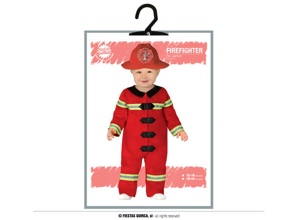 Brannmann - Kjeledress og hatt - Rød 1 Babykostyme - Str 2-3 År 