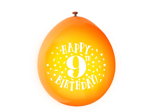 Bursdag - 9 År - 6 farger assotert 10 Gummiballonger - 25cm (10")