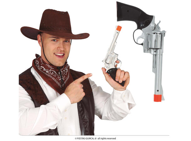 Cowboy - revolver - Sølv/sort 1 Lekepistol i plast - 32cm 