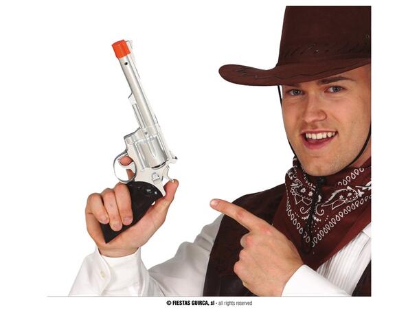 Cowboy - revolver - Sølv/sort 1 Lekepistol i plast - 32cm 
