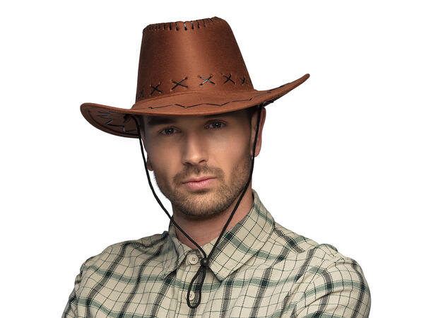 Cowboyhatt - Brun - Lærlook 1 Hatt til voksen - Onesize 