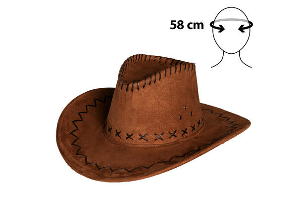 Cowboyhatt - Brun - Lærlook 1 Hatt til voksen - Onesize 