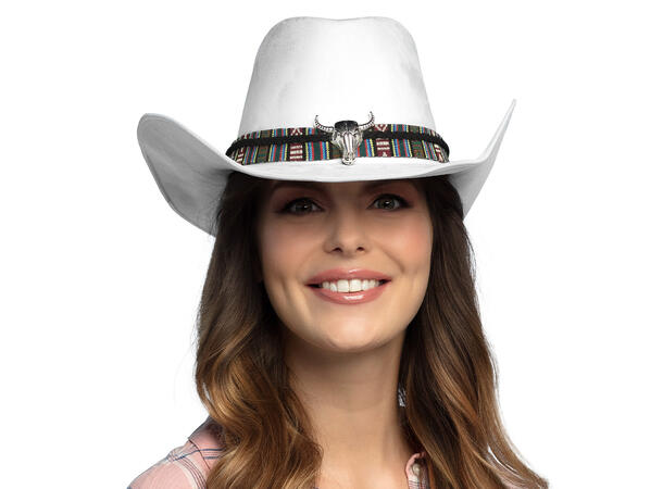 Cowboyhatt - Django - Hvit m/pynt 1 Hatt til voksen - Onesize 