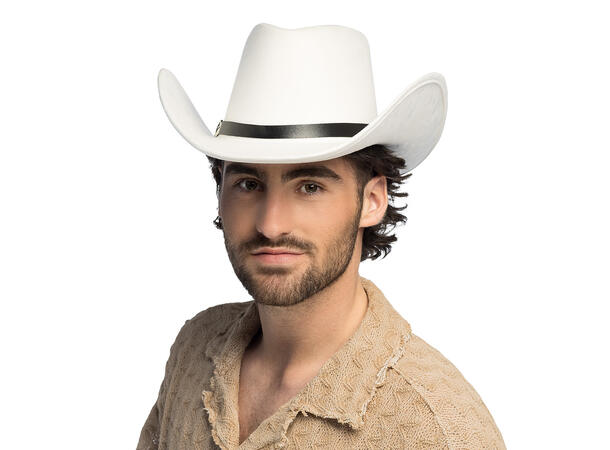 Cowboyhatt - Hvit m/bånd 1 Hatt til voksen - Onesize 