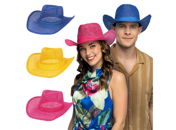 Cowboyhatt - Netting - 3 farger ass 1 Hatt til voksen - Onesize 