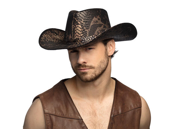 Cowboyhatt - Slangeskinn - Mørk brun 1 Hatt til voksen - Onesize 
