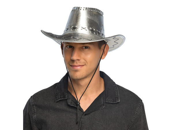 Cowboyhatt - Sølv- Lærlook 1 Hatt til voksen - Onesize 