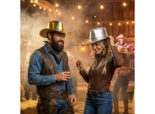 Cowboyhatt - Sølv- Lærlook 1 Hatt til voksen - Onesize 