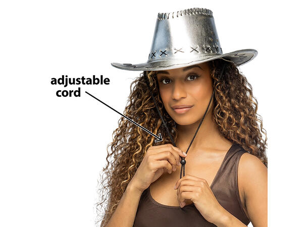 Cowboyhatt - Sølv- Lærlook 1 Hatt til voksen - Onesize 
