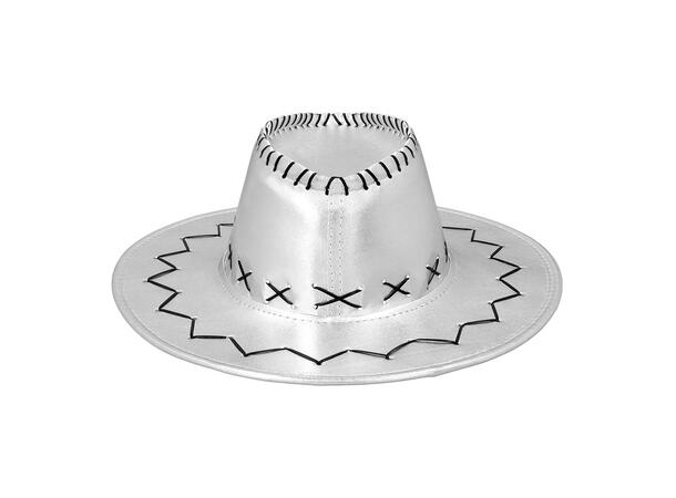 Cowboyhatt - Sølv- Lærlook 1 Hatt til voksen - Onesize 