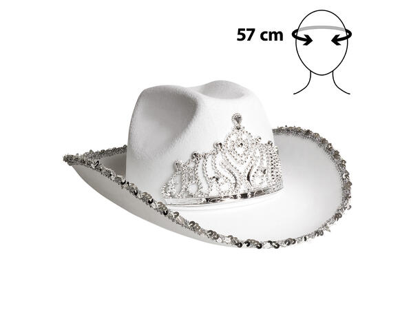Cowboyhatt med paljetter og krone - Hvit 1 Hatt til voksen - Onesize 