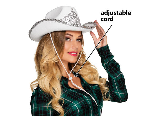 Cowboyhatt med paljetter og krone - Hvit 1 Hatt til voksen - Onesize 